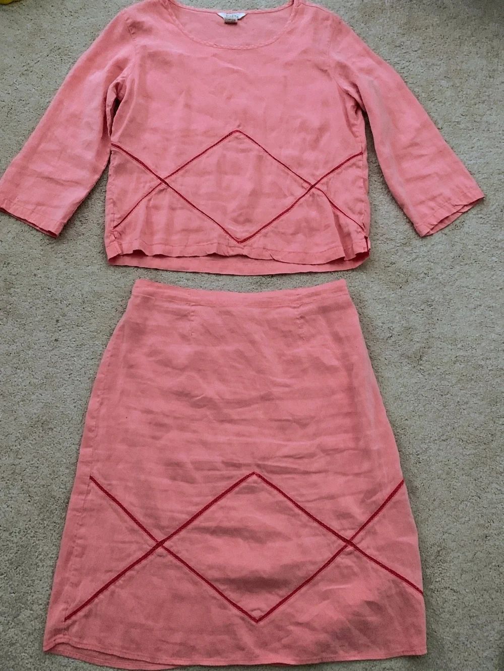 Vintage kleen Silk & Linen Blend Blouse and Skirt Set